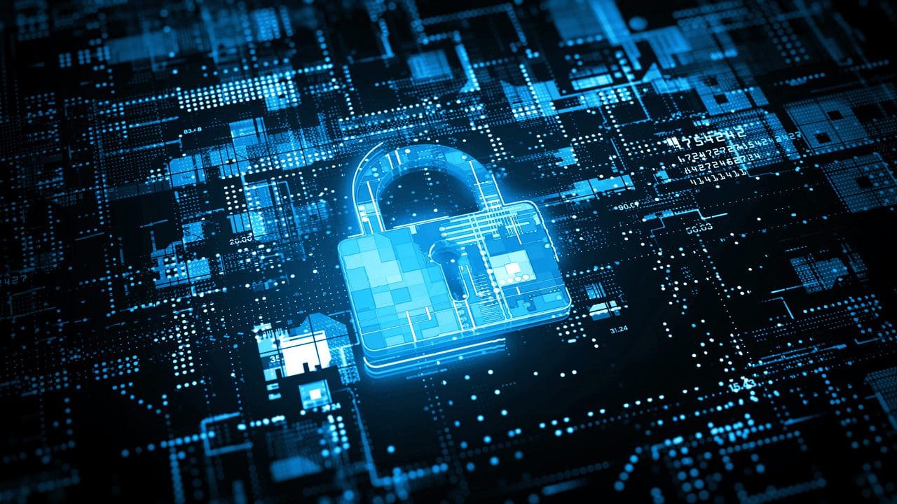 A lock juxtaposed against various digital components.