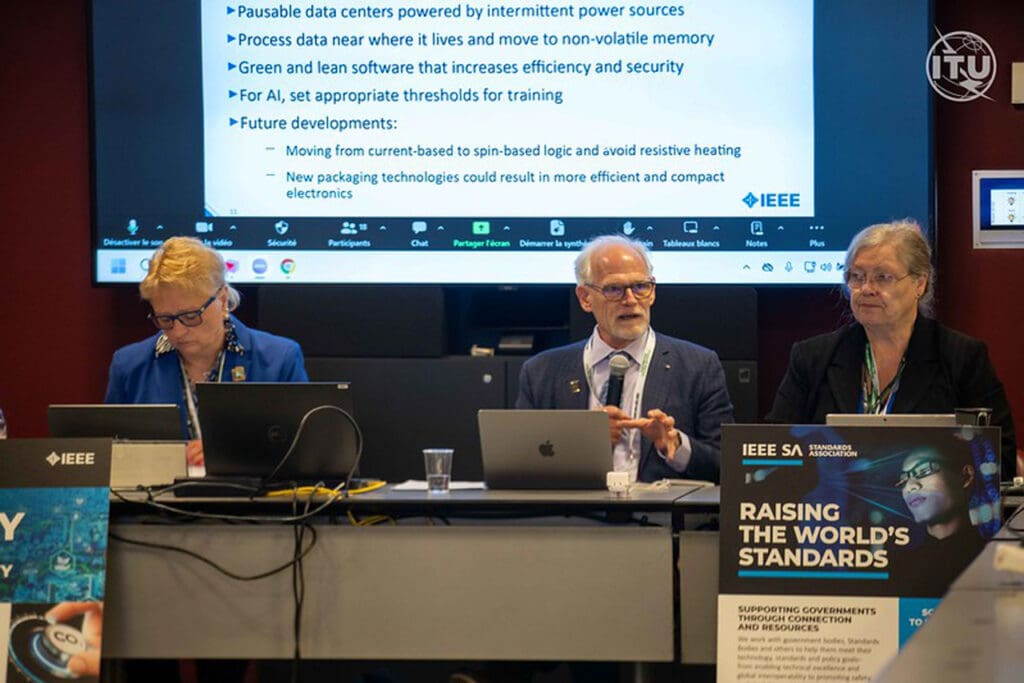 Karen Mulberry, Tom Coughlin, and Maike Luiken present at a panel at the WSIS+20 Forum.