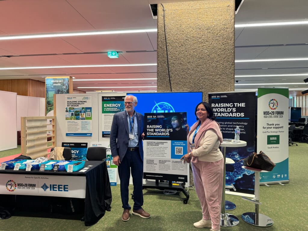 Tom Coughlin and Dr. Salma Abassi at the IEEE booth at the WSIS+20 Forum.
