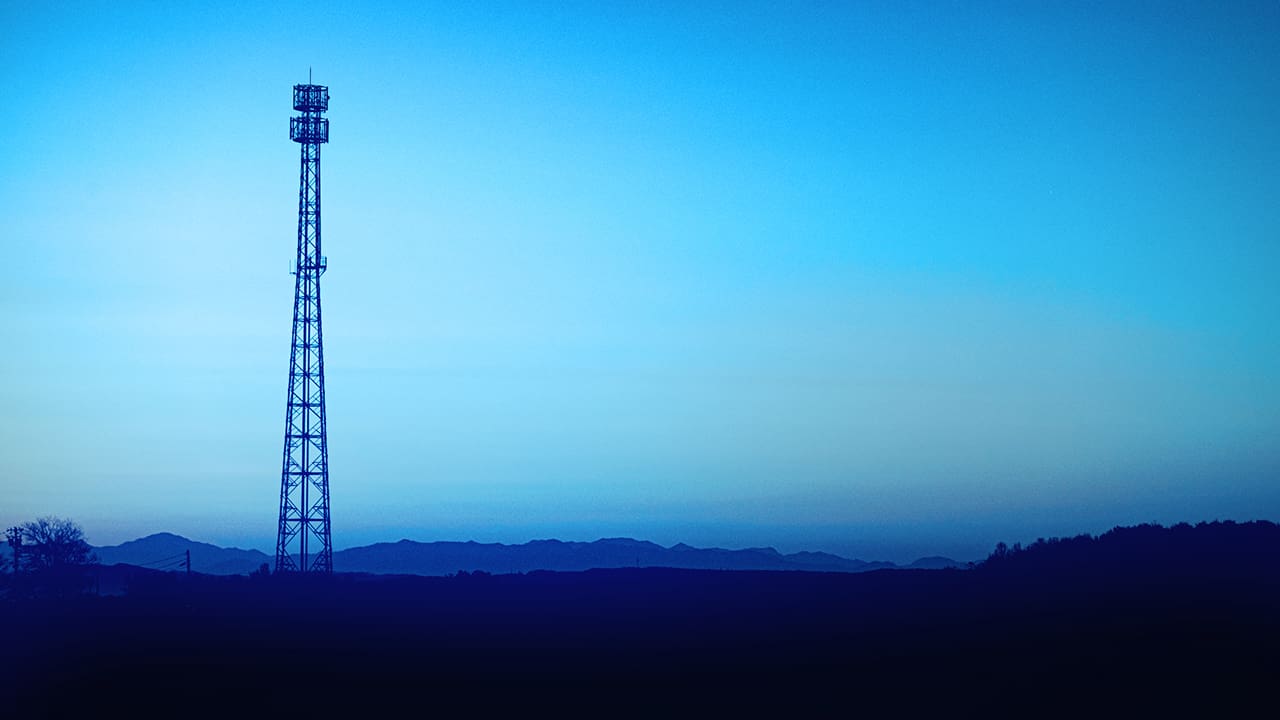 Communications tower in a rural place.