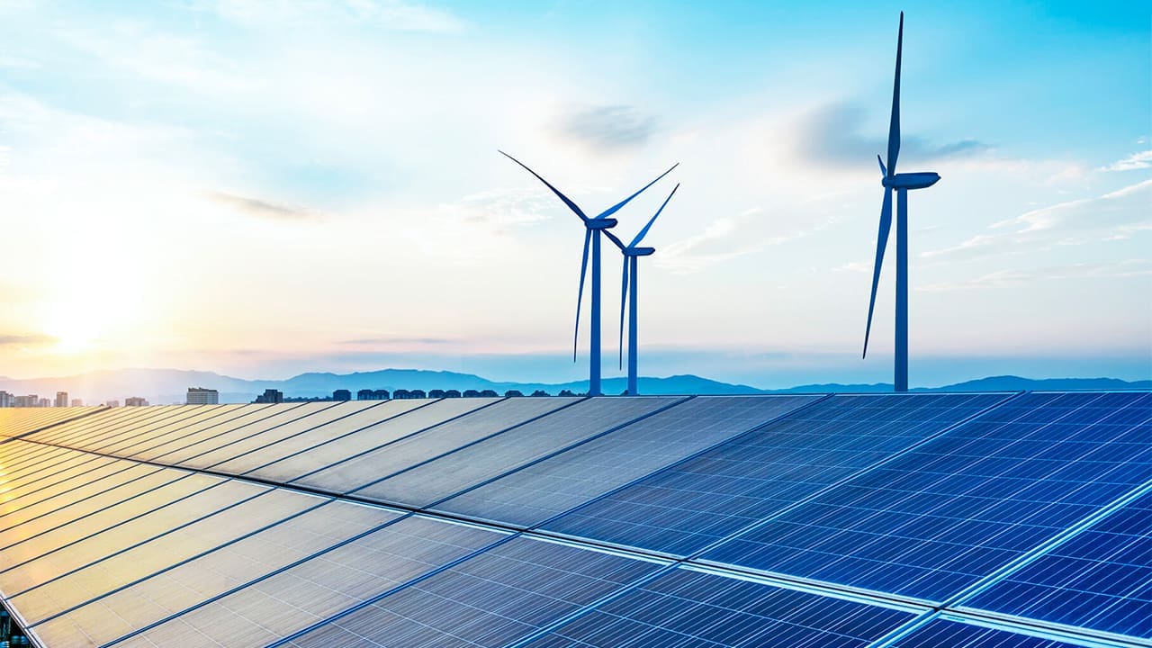 Windmills and solar panels